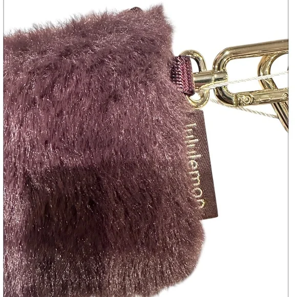Lululemon Athletica Dual Pouch Wristlet Plush Fleece Black Plum/Gold NWT - Picture 4 of 5